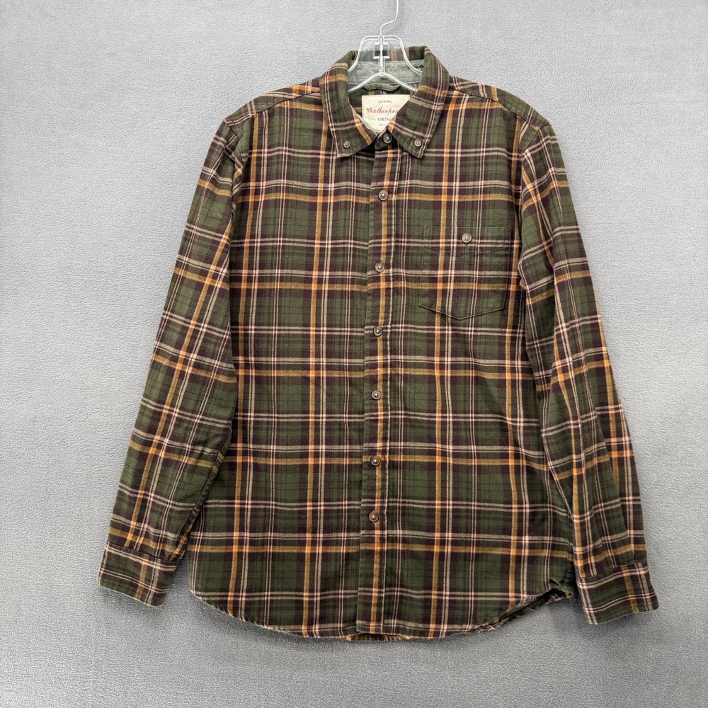 Weatherproof Vintage Button Down Shirt Mens Small Green Plaid Flannel